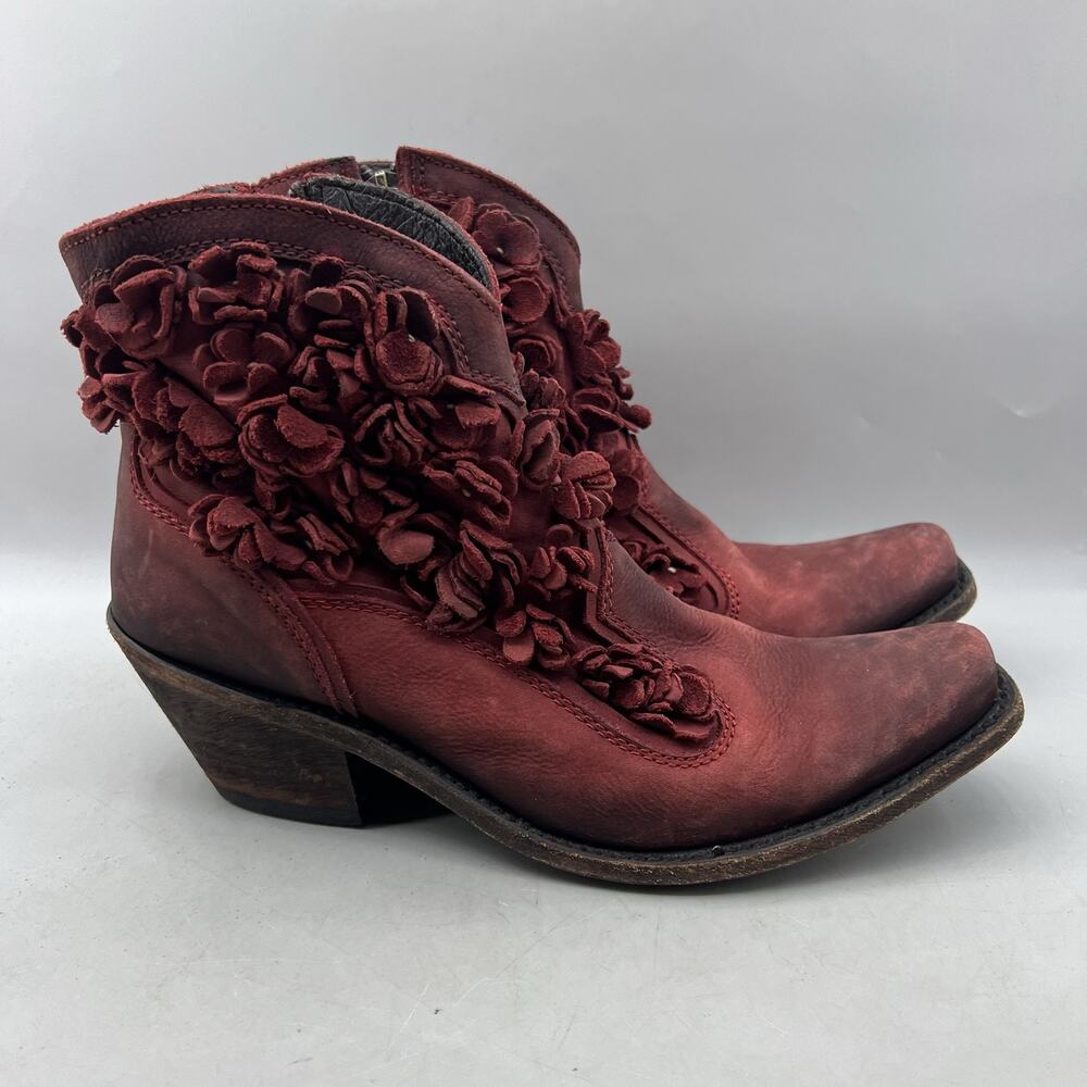 Liberty Black Floral Western Boots Women Size 8.5 Red Leather Cowgirl Mid Shoes